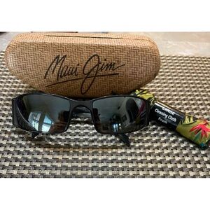 Maui Jim Black Polarized Grey Lense Sunglasses MJ-122-02 with Woven like Case